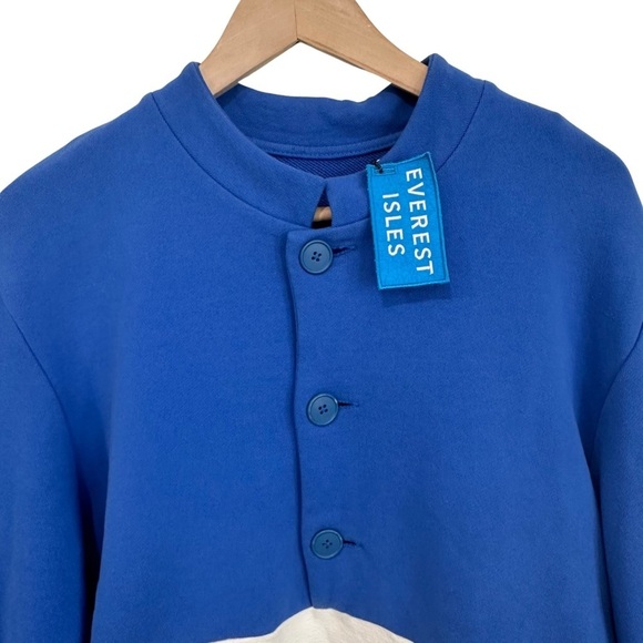 Everest Isles Two Tone Sweatshirt Blue/White Color Block Banded Collar NWT - Picture 3 of 7